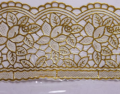 Image of Table Cloth, Center Table Cover, PVC Rectangular Table Cover, 15 mm Thick, Dining Table Cover 6 Seater for Home, Hotel, Office & Restaurant, Gold Lace (60x90 Inch)