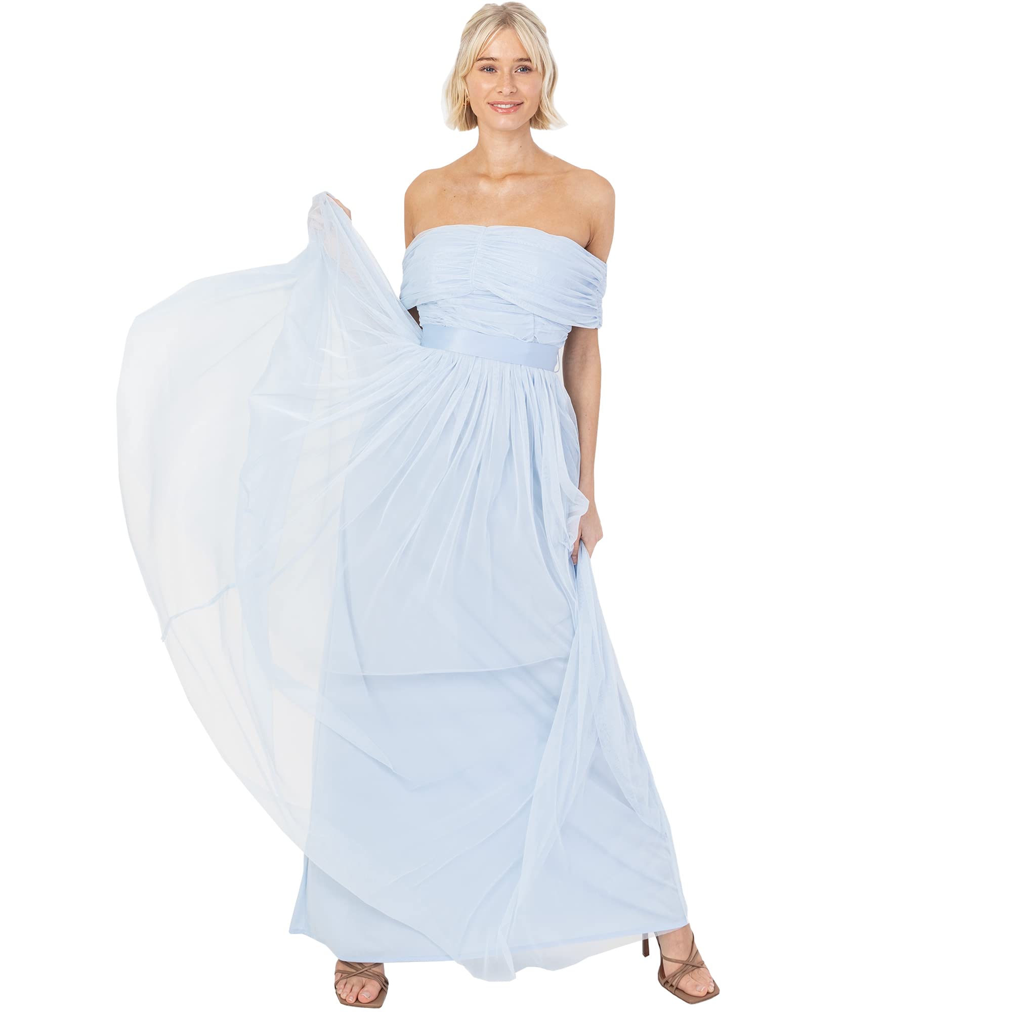 Anaya with Love Damen Womens Ladies Maxi Dress Bardot Off Shoulder with Belt Long Empire Waist for Wedding Guest Prom Evening Gown Bridesmaid Kleid (1er Pack)