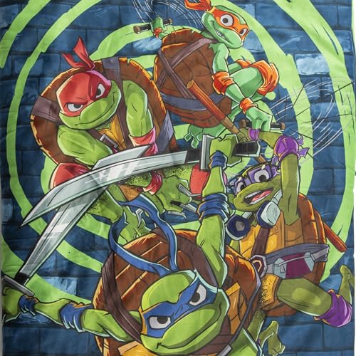 Image of Jay Franco Kids Slumber Bag and Pillow - 54 x 27 Inch Comfy Indoor Sleeping Bag for School and Sleepovers, 2 Piece Set, Blue - Teenage Mutant Ninja Turtles