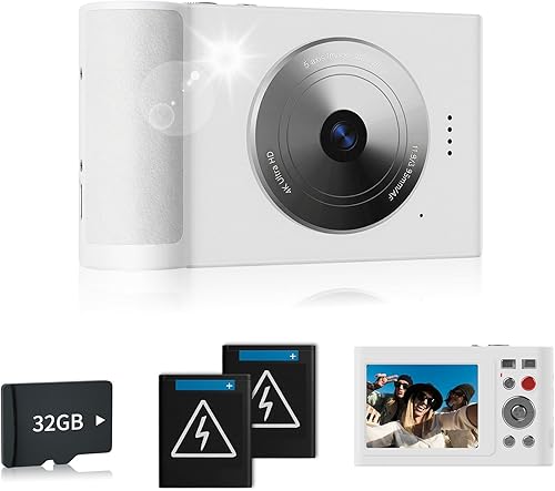 Cámara digital, cámara FHD 5K con tarjeta de 32 GB, cordón, zoom 16X antivibración, cámara compacta portátil de disparo de punto pequeño de 48 MP,