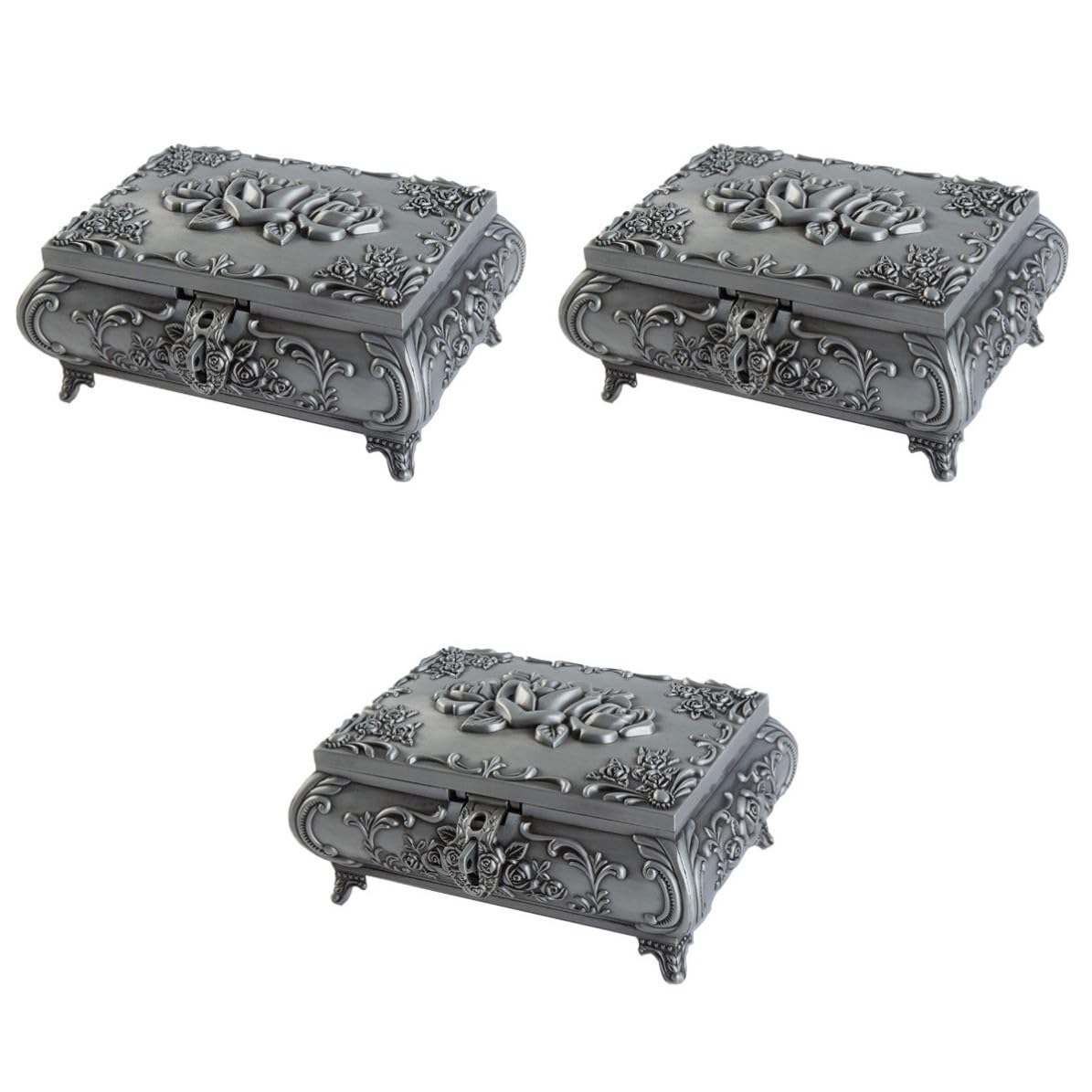 Gatuida 3 Piezas Joyero Vintage de Metal Plata Compartimentos para Anillos