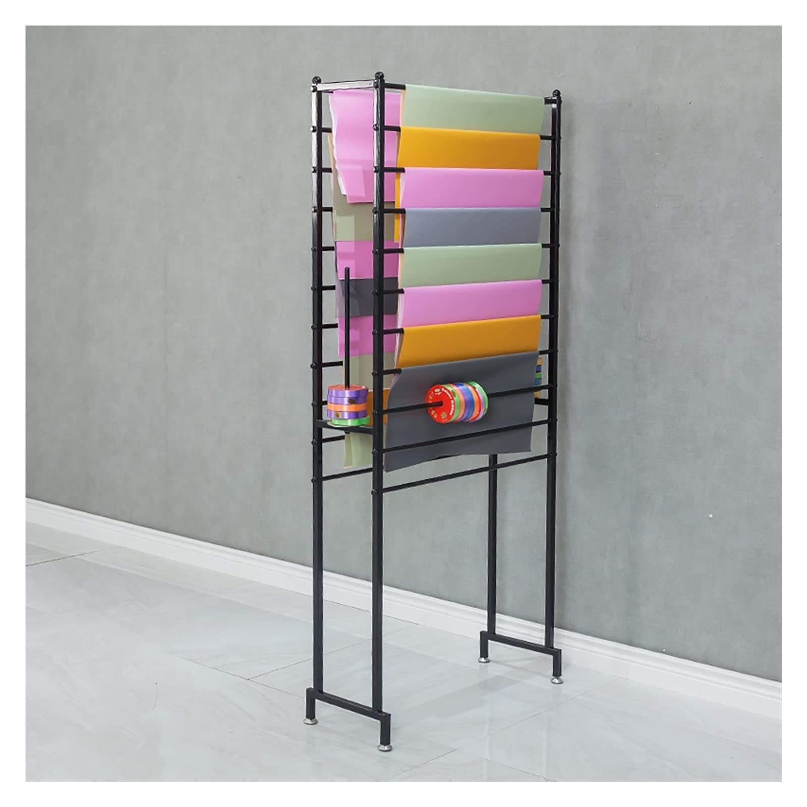 Organizador De Pañuelos Independiente De Hierro Negro, Expositor De Papel De Regalo, Gran Capacidad, Soporte De Doble Cara Para Tiendas Minoristas/Floristerías, 11 Niveles, Largo: 90 Cm/35,4 Pulgadas