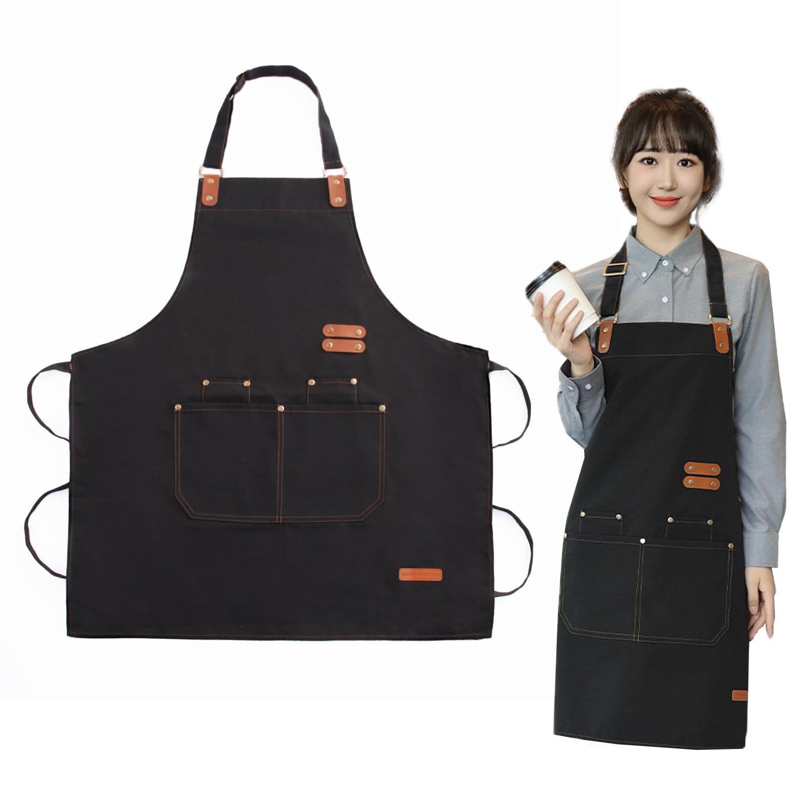Azushwer Aprons for Men Women with Pockets, Chef Apron Canvas Work Aprons Adjustable Bib Chef Aprons Aprons for Cooking BBQ Aprons for Men for Cooking, Baking, Gardening, BBQ, Craft Working, Painting