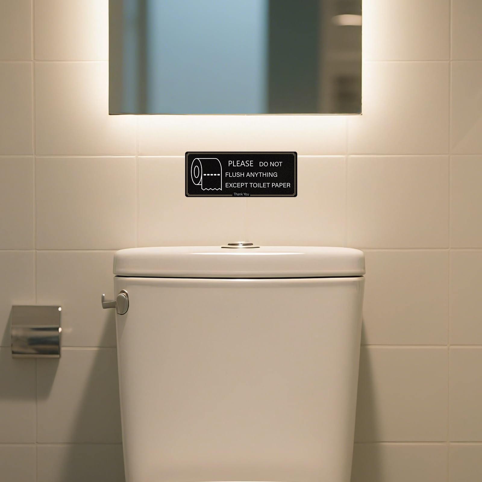 Lot de 4 panneaux en PVC avec inscription « Do Not Flush Anything Except Toilet Paper » 16,3 × 6,3 cm