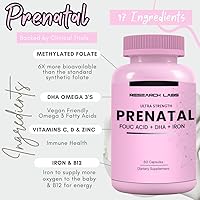 Vista 2 de Research Labs Vitaminas prenatales para mujeres 2 Fer 1 anuncio: 6 veces más ácido fólico metilado biodisponible MTHF 5 Apoya el desarrollo
