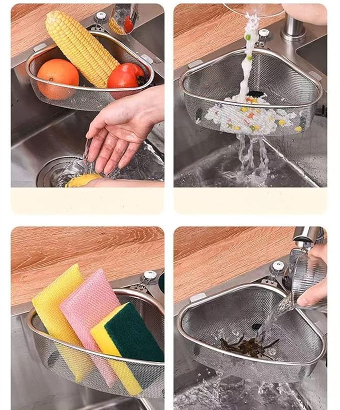 Dhyanexa Kitchen Triangle Sink Strainer, Corner, Multifunction Sink Drain Basket, Stainless Steel Food Catcher Strainer for Kitchen Waste, Vegetable, Fruits 2