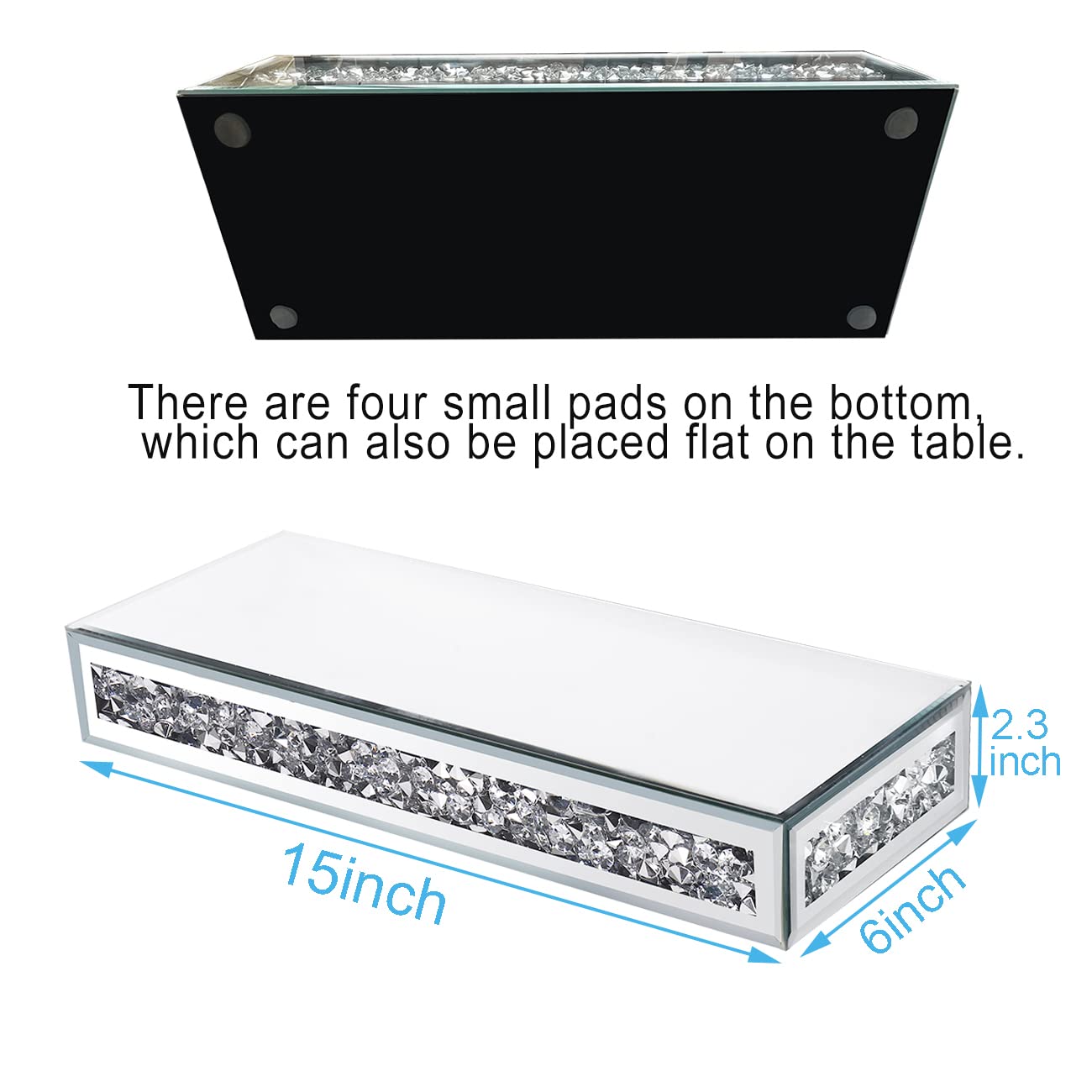 Mirrored Floating For Wall Decor. Glamorous Crystal Crush Diamond Decorative Wall Shelf Silver Mirror Glass Shelf Suitable Room Bedroom Bathroom Living Ro - View #11