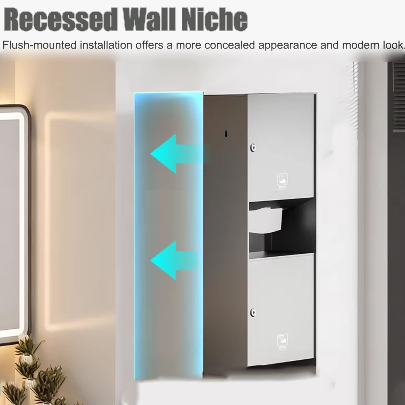 Soporte de pared para papel higiénico con cerradura y llave y armario empotrado para almacenamiento de baño y ducha