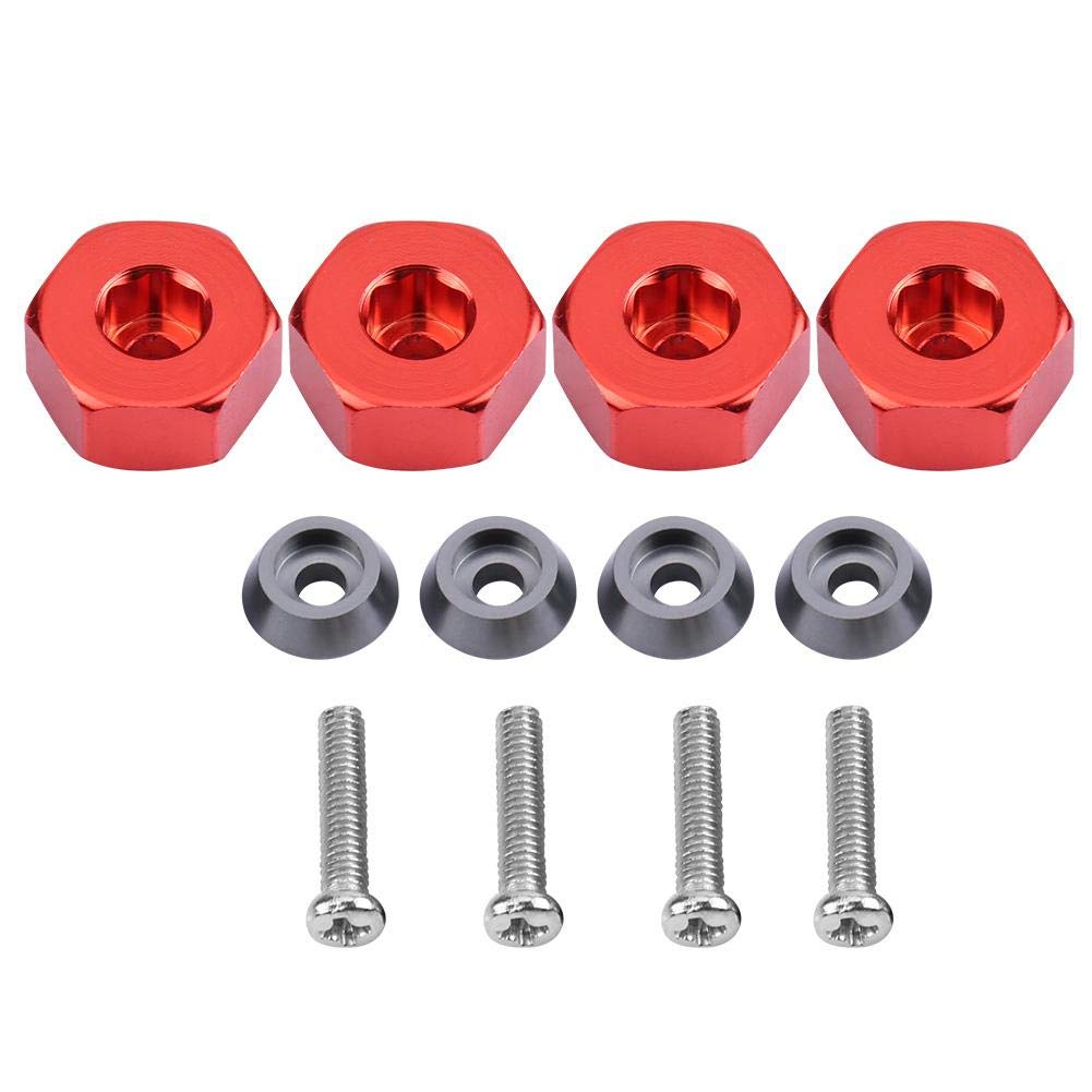 RC Hex Hub Adapter, 4 Pcs Aluminium Alloy 5mm To 12mm Wheel Hex Hub Adapter Spare Part Compatible with WPL 1634 RC Truck (Red) Model Car Accessories