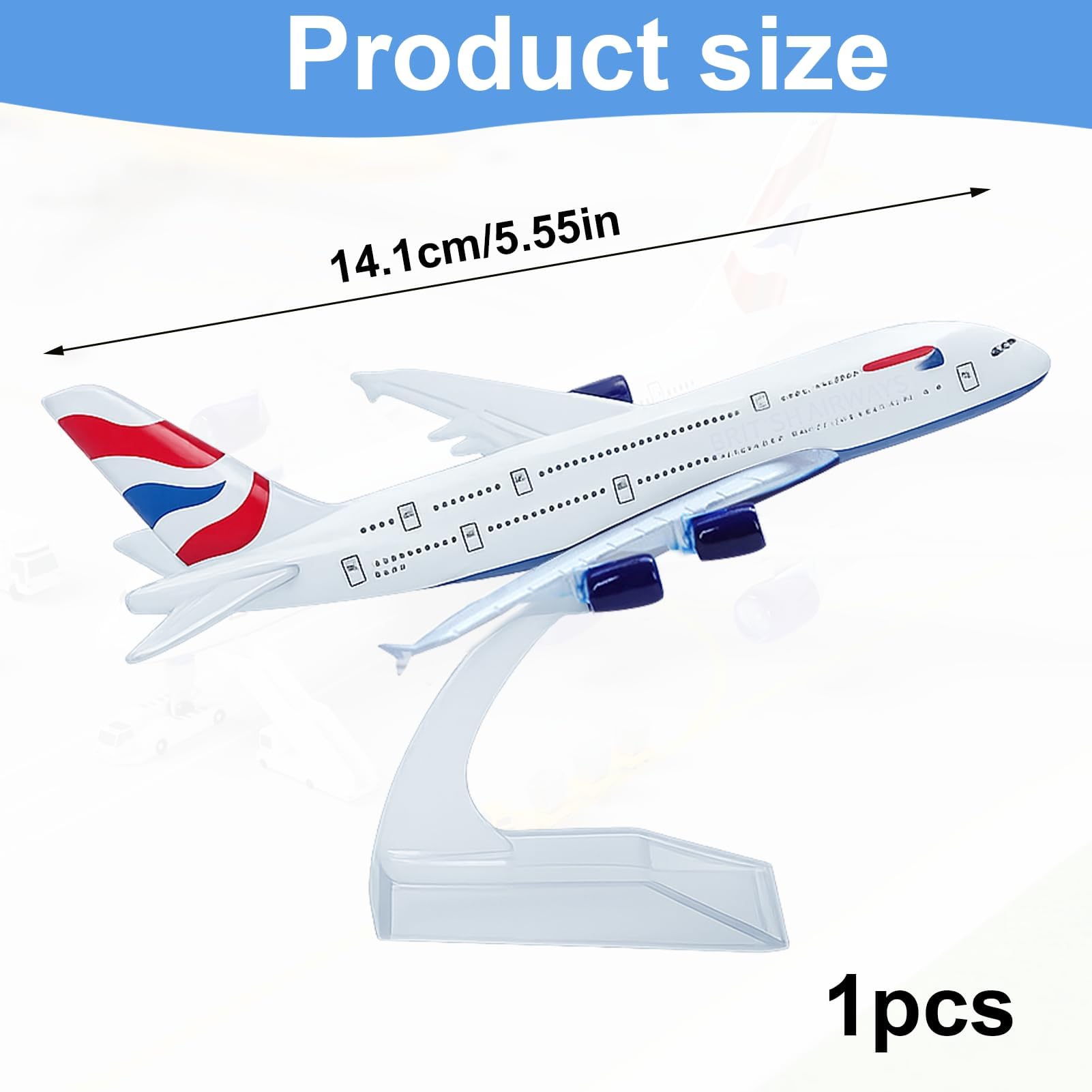1 PCS 1/400 Scale Plane Model, A380 Model Plane, British Airways Planes Diecast Metal Airplane with Stand, Alloy Aircraft Toy Planes for Kids Aviation Enthusiasts, Collectible Display Decoration Gift - Image 2
