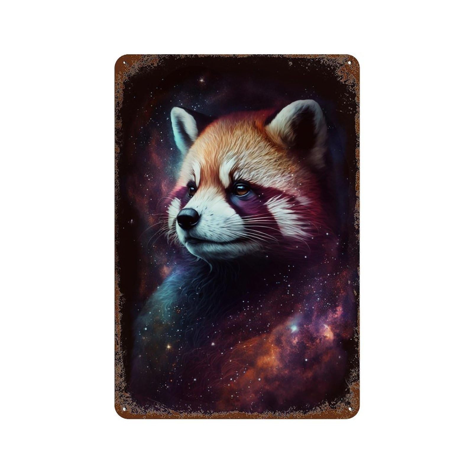 Cosmic Red Panda Art Print Weathered Tin Sign 11.8"x7.9", Classic Wall Plaque for Garage, Bar And Workshop Decor