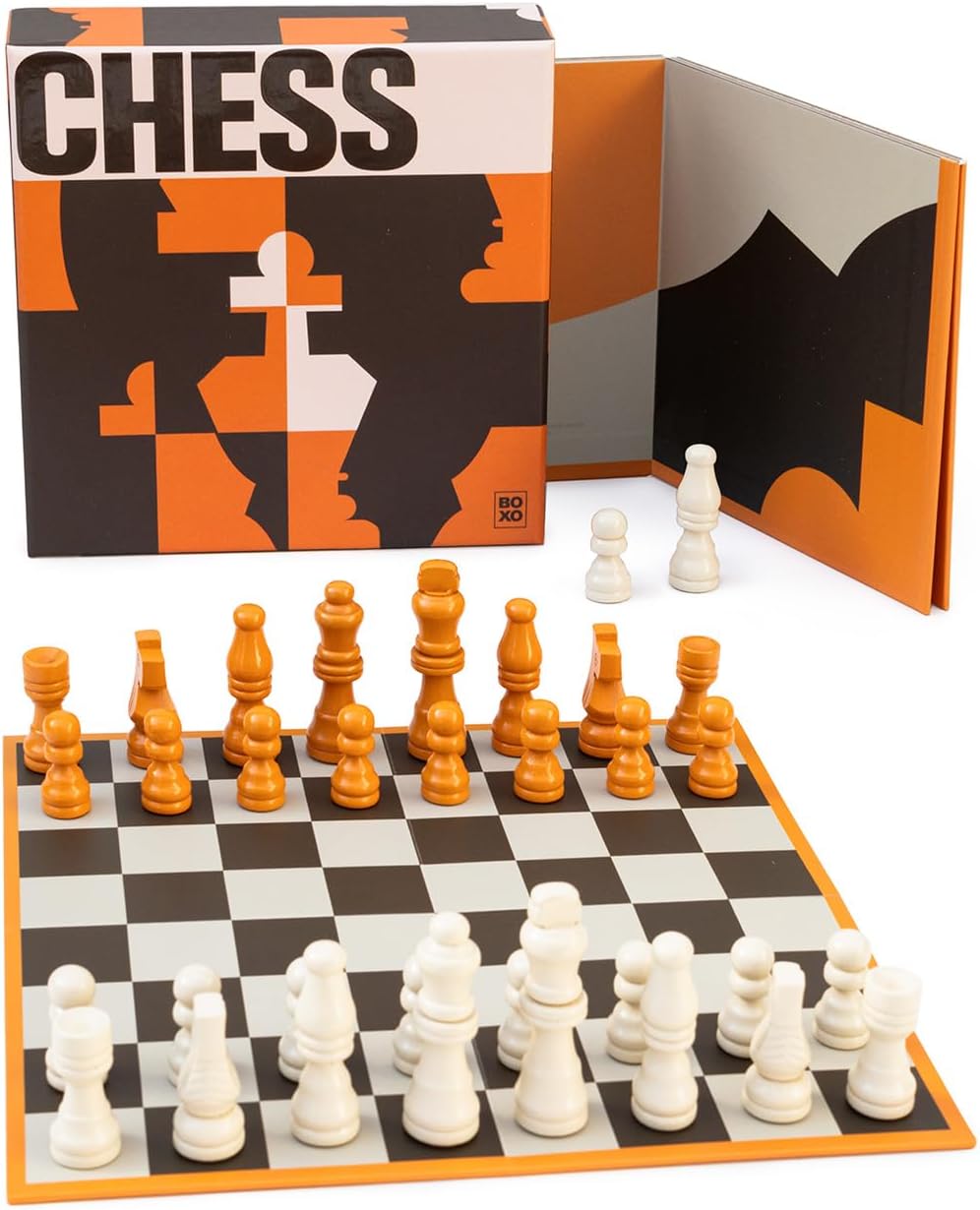 Suck UK Chess Set - Chess Board Games - Travel Chess Set for Adults - Classic Strategy Games for Family - 2 Player Folding Board & Wooden Pieces - Portable Puzzle in Gift Box - Game Night Play