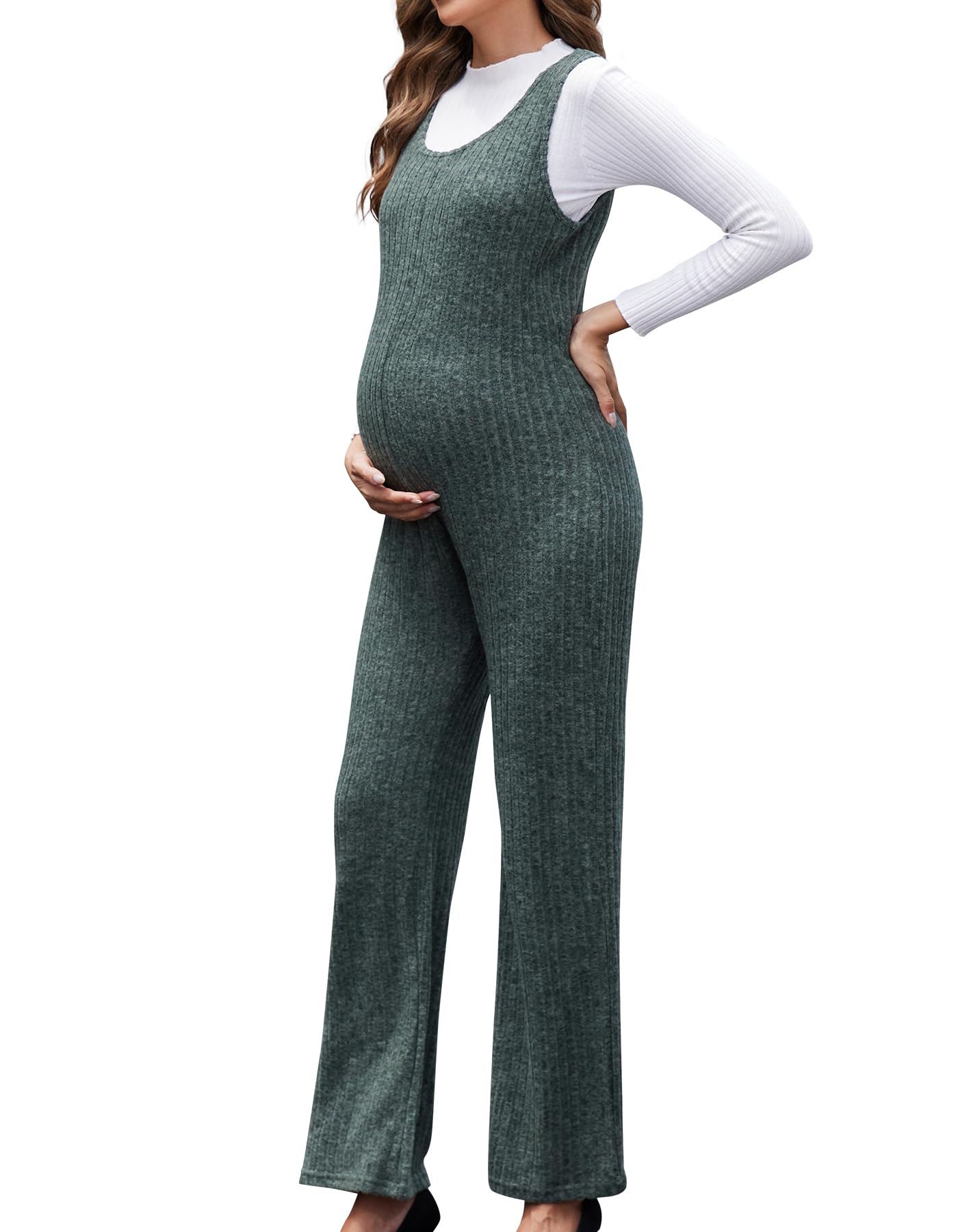 Umstandsoverall Einteiler Schwangerschaft Latzhose Ärmellos Weiches Rippenstrick Baggy-Look Lange Hose für Schwangere im Winter