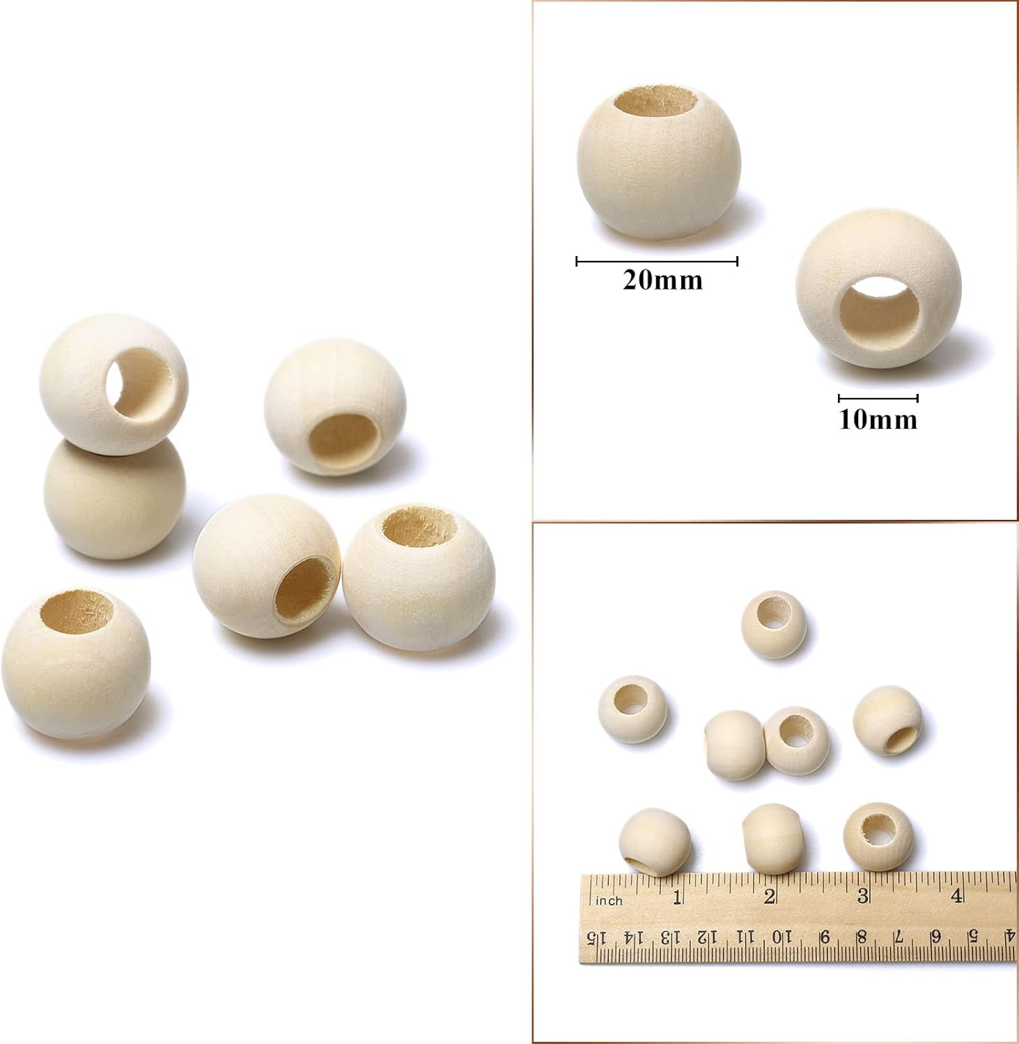 100pcs 20mm Wood Beads -Hole 10mm for Macrame Projects, Large Hole Unfinished Natural Wooden Beads for Craft/Home Decor - Image 7