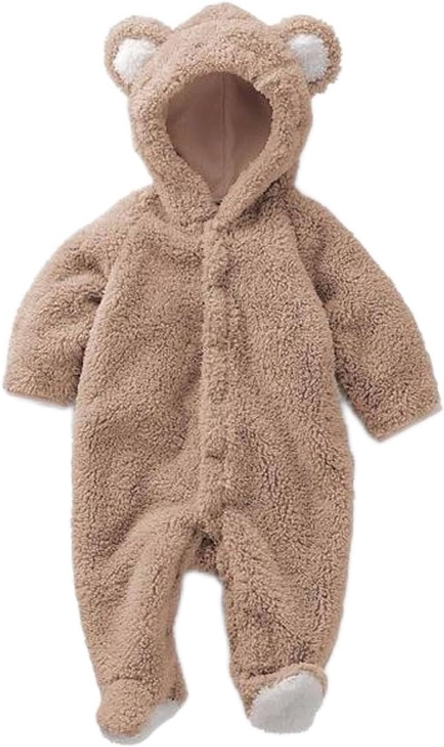 CryfoktCryfokt Baby Hooded Jumpsuit, Baby Bear One Piece Outfit Suit, Fleece Girls Boys Fleece Jumpsuit Romper Hooded Winter Snowsuit for Autumn Winter (Brown)