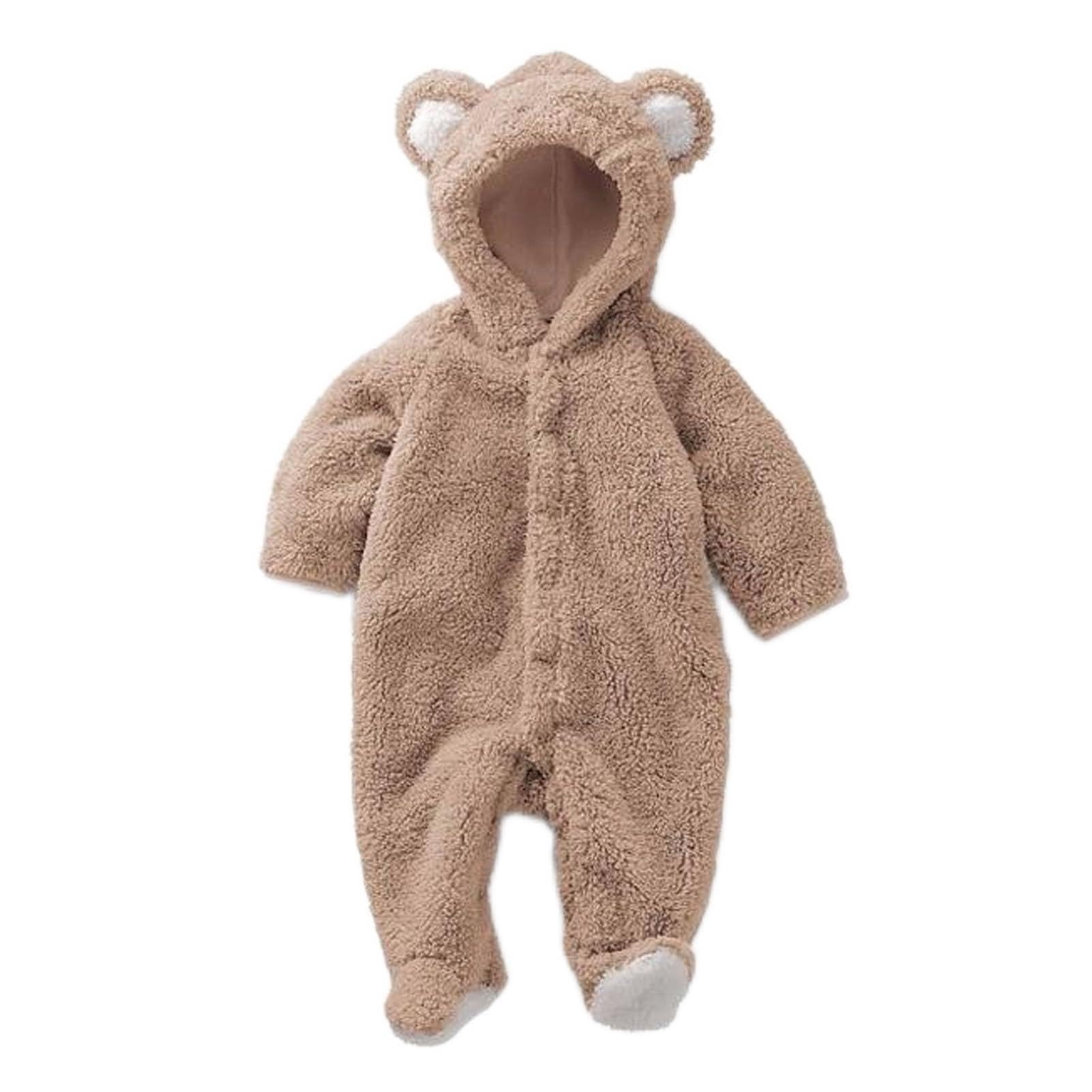 CryfoktCryfokt Baby Hooded Jumpsuit, Baby Bear One Piece Outfit Suit, Fleece Girls Boys Fleece Jumpsuit Romper Hooded Winter Snowsuit for Autumn Winter (Brown)