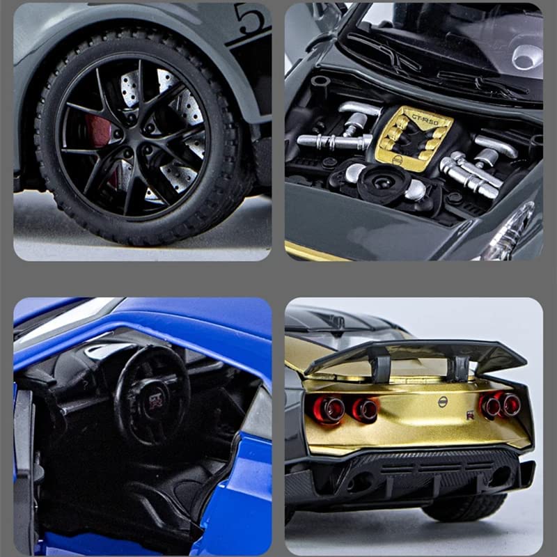 Image of 1:24 Diecast Metal Pullback Toy car with Openable Doors & Light, Music Boys Gifts Toys for Kids (Nissan GT-R50-BLUE