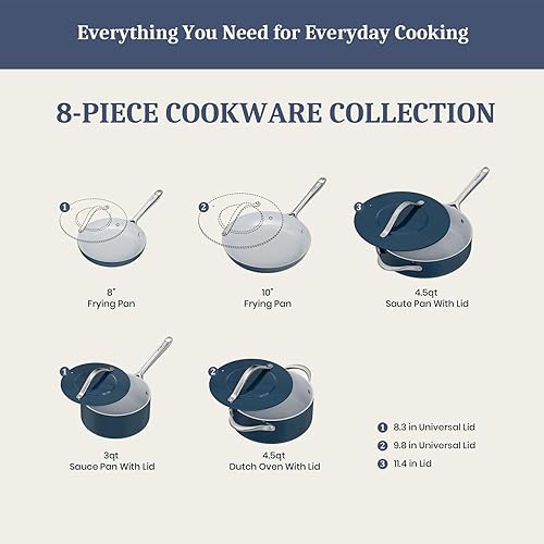 Miniatura 2 de Juego de utensilios de cocina de cerámica antiadherentes con tapa, no tóxico, sin PTFE/PFOA/PFAS, distribución rápida y uniforme del calor,