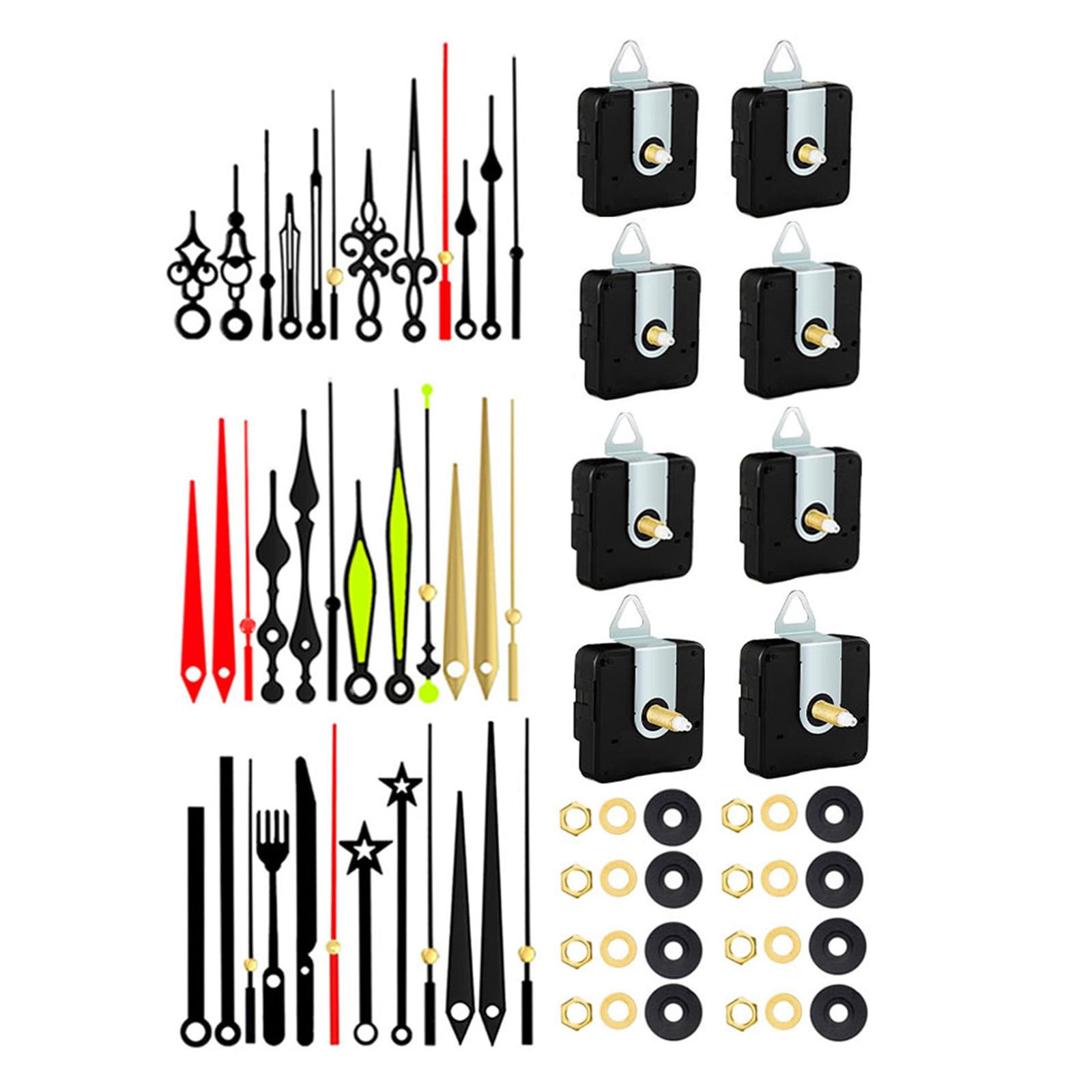 XAGMODSHN 8Pcs Wall Clock Movement Mechanism Kits with 12 Pairs of Hands for Customs Clock Repair Part Shaft Length 13/18 / 24mm Quiet Quartzs Movement