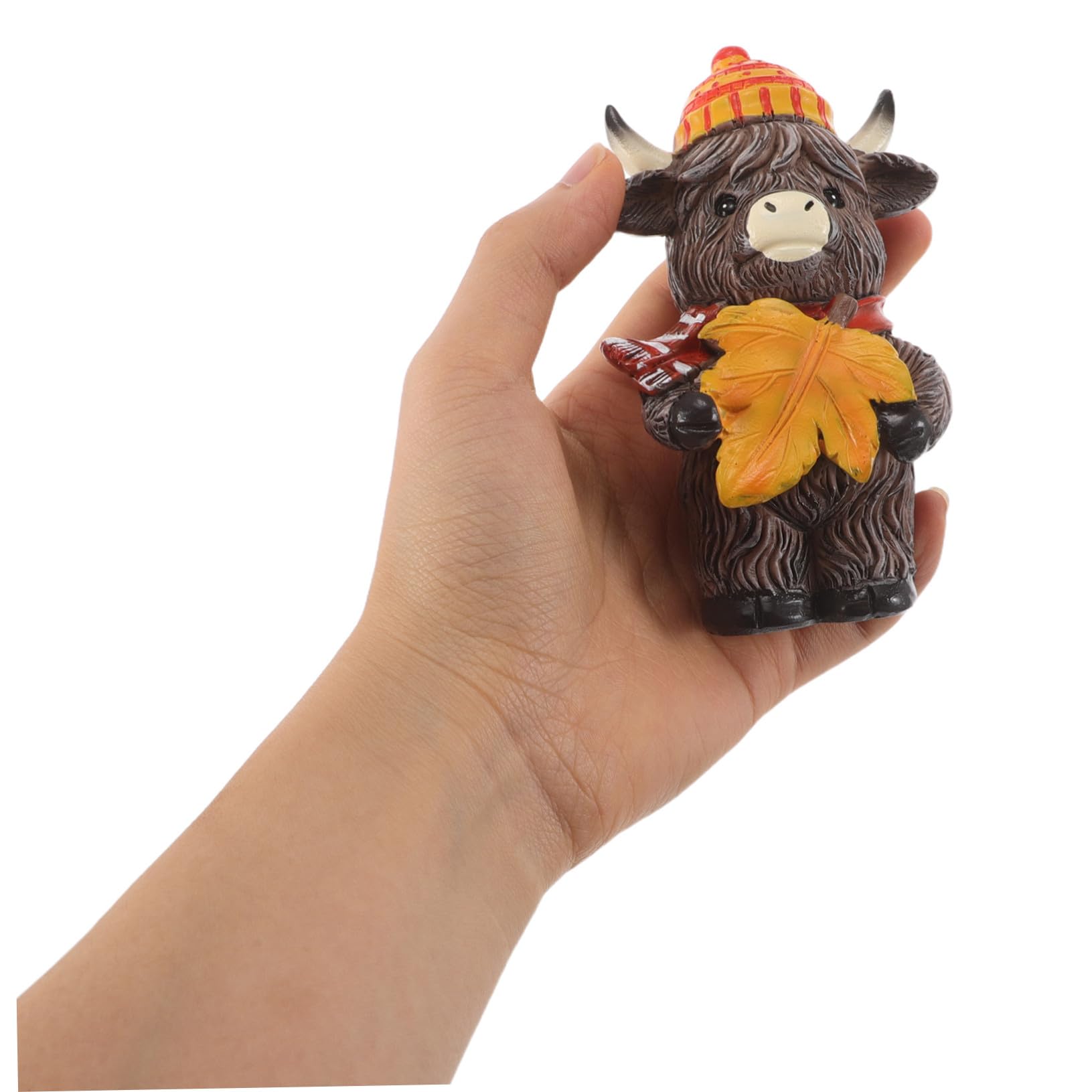 2 Stück Herbstdeko Hochlandrind Resin Figurine mit Kürbis Herbstliche Farmhaus Deko für Garten Büro Fensterbank für Halloween und Thanksgiving Kompakte Tierfigur für Tisch und