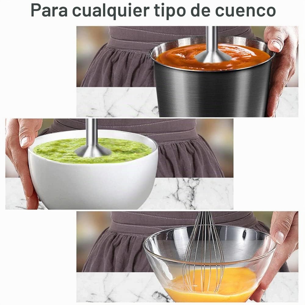 LEHMANN Chopsui Batidora de Mano 1200W, Multifuncional Batidora Mano Acero Inoxidable, 8 Ajustes de Potencia Más Turbo, Set Accesorios, Ideal para Papillas, Sopas, Batidos, Purés, Salsas