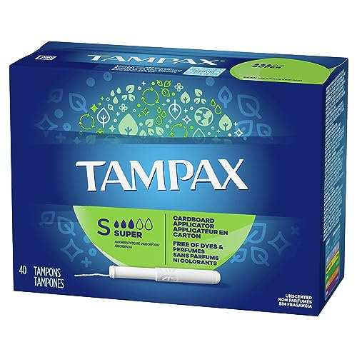 Image of Tampax Tampons, Super Absorbency | Cardboard Applicator | Leakguard Skirt | Unscented | 40 Count Pack