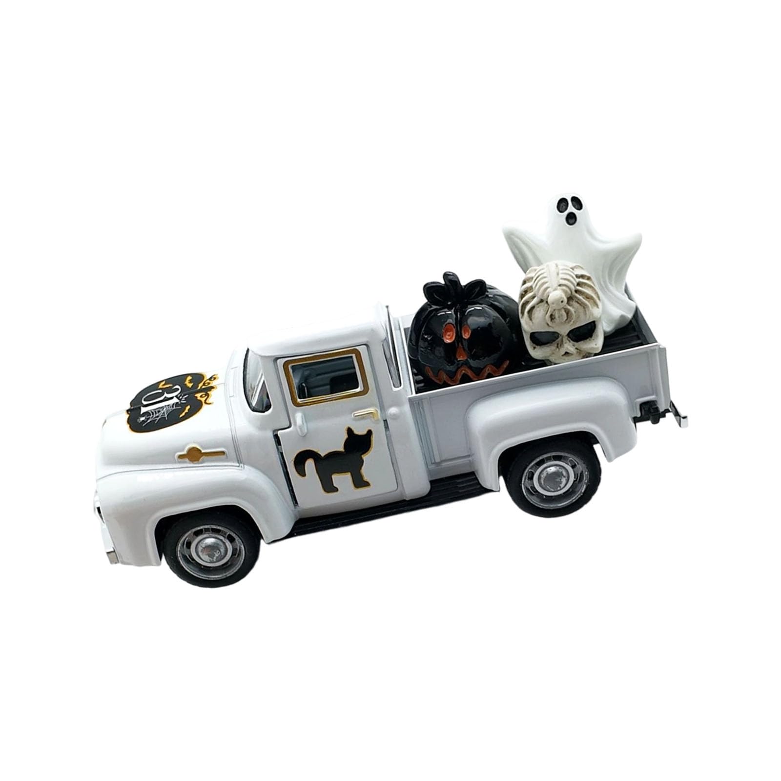Hsioluted Halloween Decors Antique Truck Metal Figurine Model with Miniature Ghostly Ornament Farmhouses Table Centerpieces Metal Farmhouses Truck Decors
