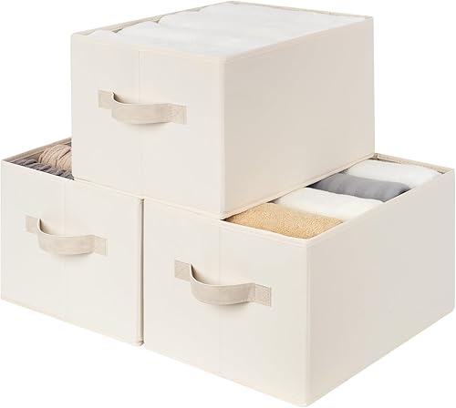Miniatura 30 de StorageWorks - Cestas de almacenamiento para estantes, contenedores plegables de almacenamiento de tela para armario con asas de poliuretano, Blanco