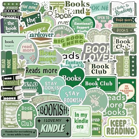 50PCS Book Stickers for Kindle Green Bookish Aesthetic Stickers Reading Books for Girls Book Stickers for Kids Book Themed Stickers Cover