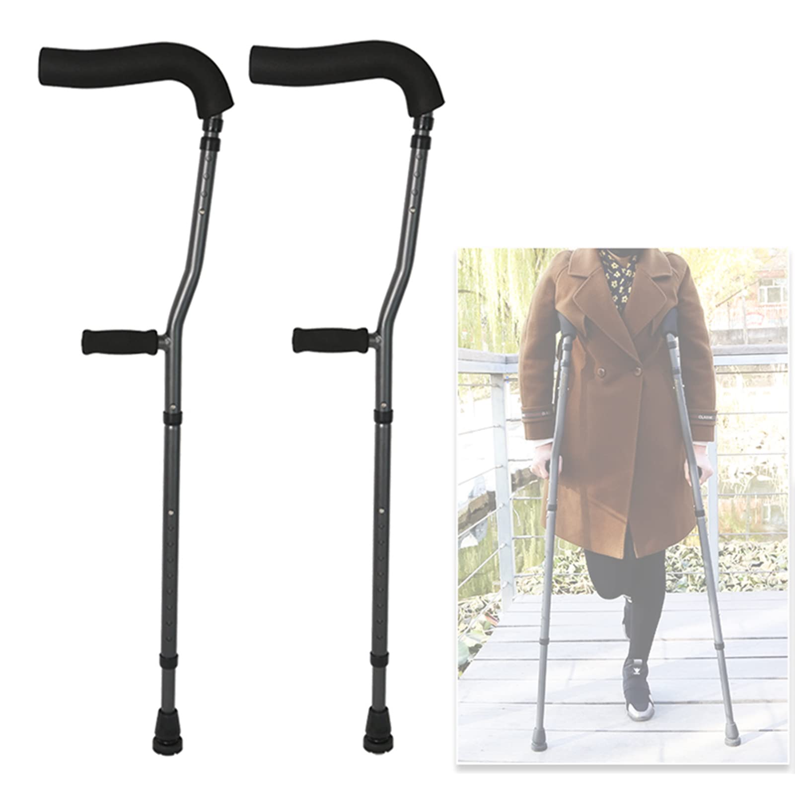 NGD Stampella Ortopedica Regolabile per Adulti(x2 unità),Stampelle Ascellari Pieghevole in Alluminio a Forma di F con Impugnatura Ergonomica,Supporto Dopo lesioni o operazioni