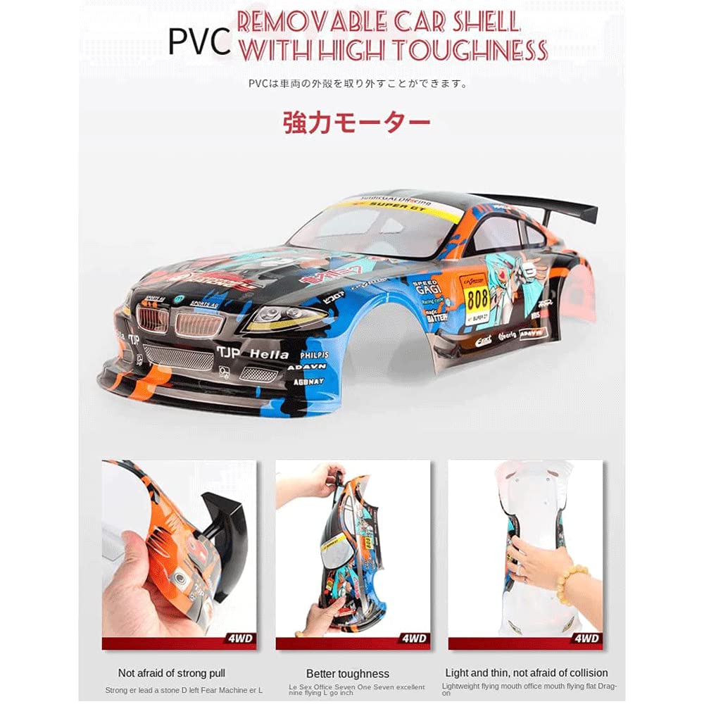 WOLWES Gara di derapata ad alta velocità a 70 km/h, auto telecomandata elettrica ricaricabile a grandezza naturale da 2,4 GHz in scala 1/10, auto telecomandata fuoristrada 4WD, con due batterie, regal