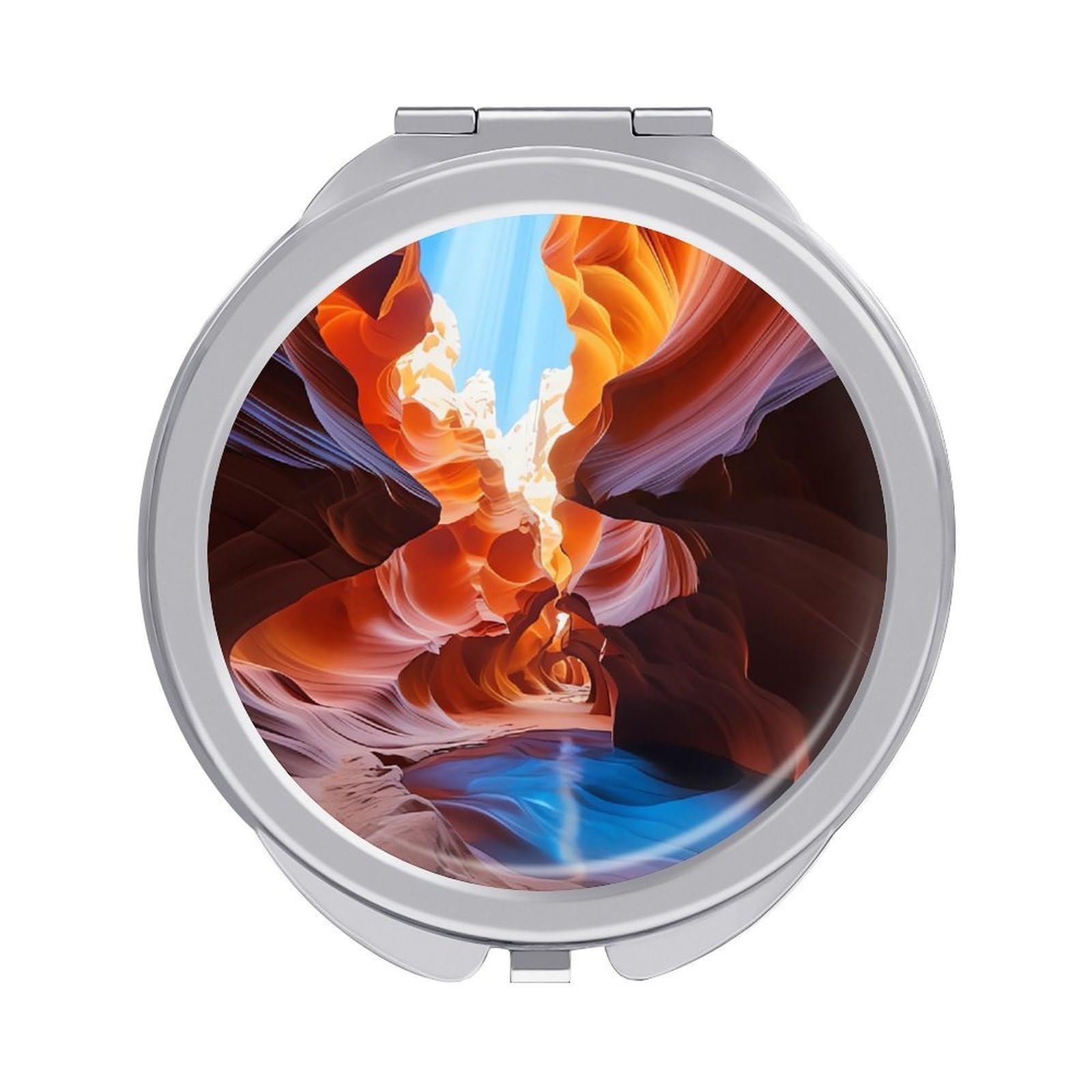 FodPand Compact Hand Mirror with 1x/2x Magnifying Round Travel Makeup Mirror Mini Foldable Antelope Canyon Cosmetic Mirrors Travel Essentials Gift for Women Girl Portable for Pocket Purse -Silver