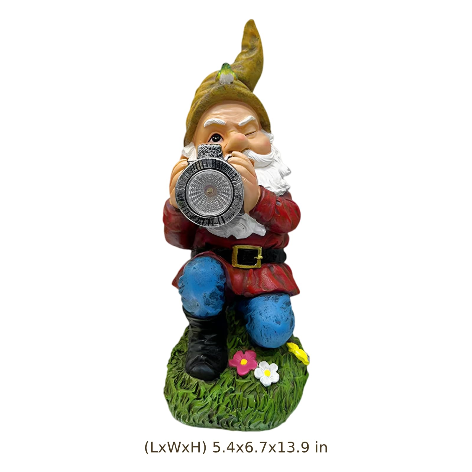 Ręcznie malowana figurka krasnal z żywicy, 35 cm, teleskopowy krasnal solarny, figurka ogrodowa, oświetlenie krajobrazu na trawnik, podwórko, patio, werandę