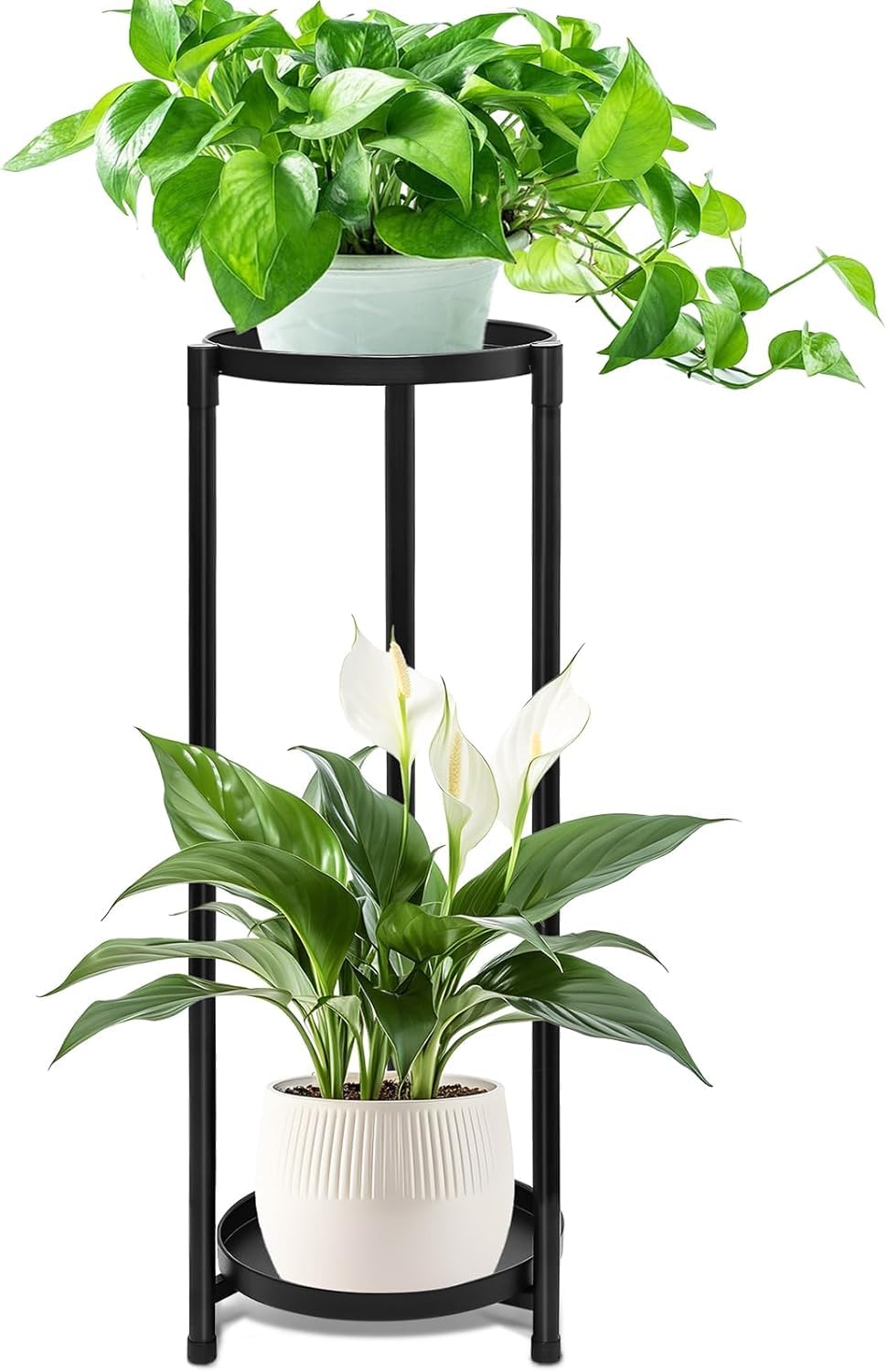 Hcosmy Plant Stand Indoor Outdoor, 24" Tall Metal 2 Tier for Plants Planter Shelf Rack for Flower Pot Stands Outdoor Holders Plant Shelf Display Rack for Balcony Living Room