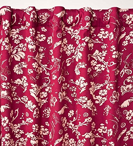 Plow & Hearth 42" W x 72" L Floral Damask Rod-Pocket Homespun Insulated Curtain Panel, in Red