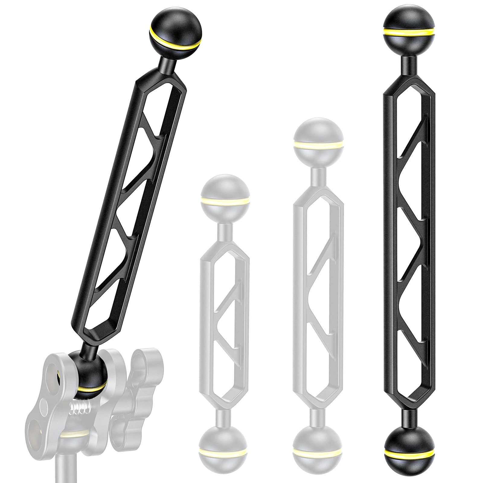 Seafrogs Lot de 2 bras d'extension à double boule en alliage d'aluminium 20,3 cm, connecteur à rotule 2,5 cm, bras sous-marin pour stroboscope/lumière vidéo