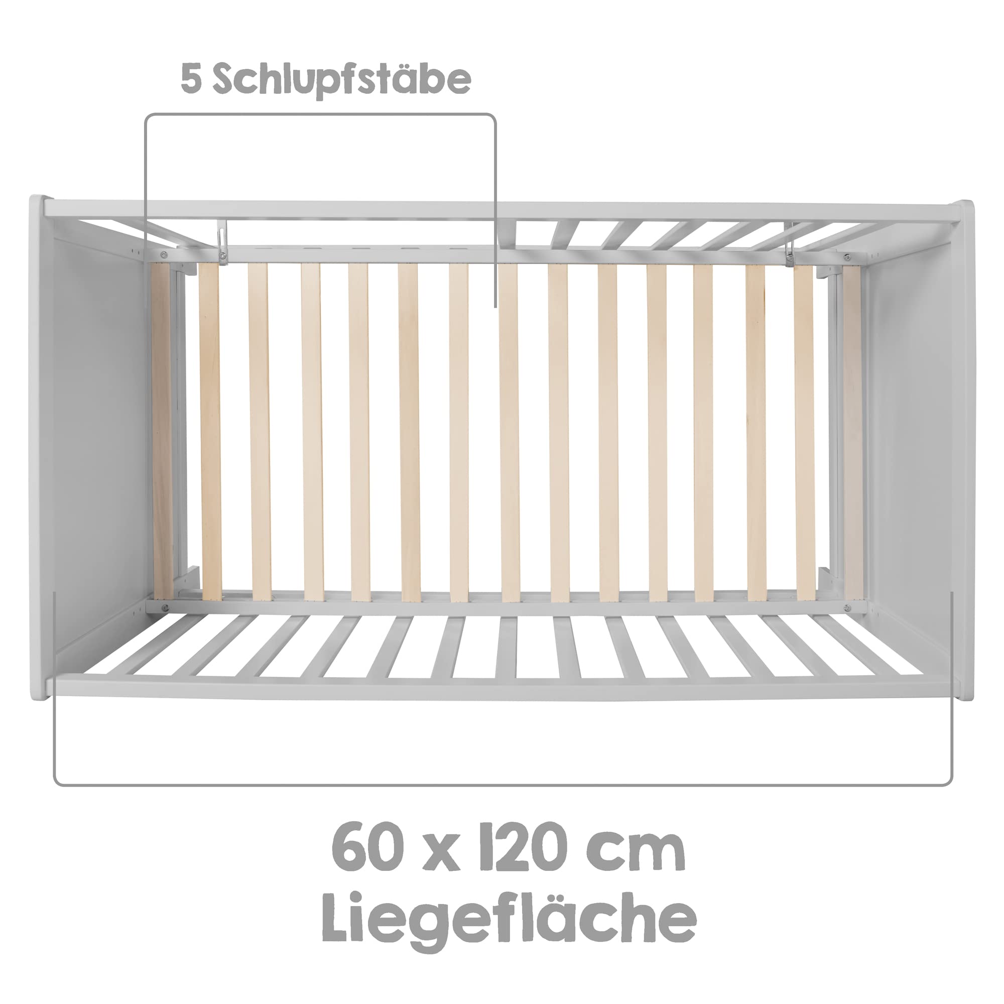 roba 2 in 1 Babybett 60 x 120 cm Gitterbett Beistellbett 6-fach Höhenverstellbar Holz grau taupe