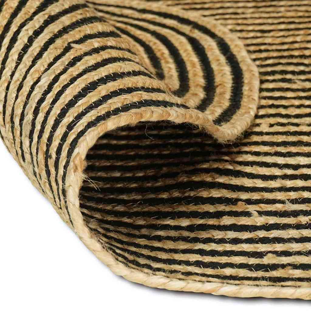 Tapis ovale en jute - 122 x 183 cm - Tapis en fibres naturelles tissées à la main - Naturel et noir - Pour salon et couloir - Tapis tissé moderne de style bohème pour l'intérieur