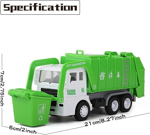 Miniatura 10 de FIVEDAOGANG Juguete de camión de basura, paquete de 3 camiones de basura alimentados por fricción con contenedor de carga frontal, basura de