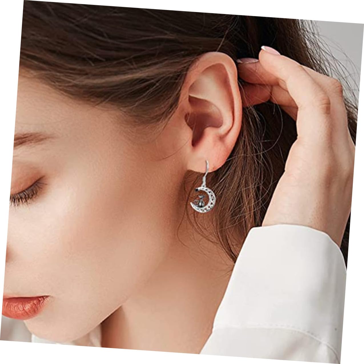 ifundom Orecchini Pendenti a Forma di Gatto e Mezzaluna per Donna, Gioielli Neri Design Elegante, Accessorio Regalo per Amanti dei Gatti e Uso Quotidiano
