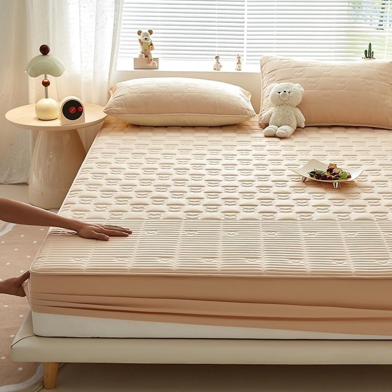Coprimaterasso Impermeabile, Copertura Completa con Angoli Elasticizzati e Tasche Profonde, Si Adatta a materassi Fino a 28 cm di Spessore, Morbido e Silenzioso (Kaki, 180x200 cm)