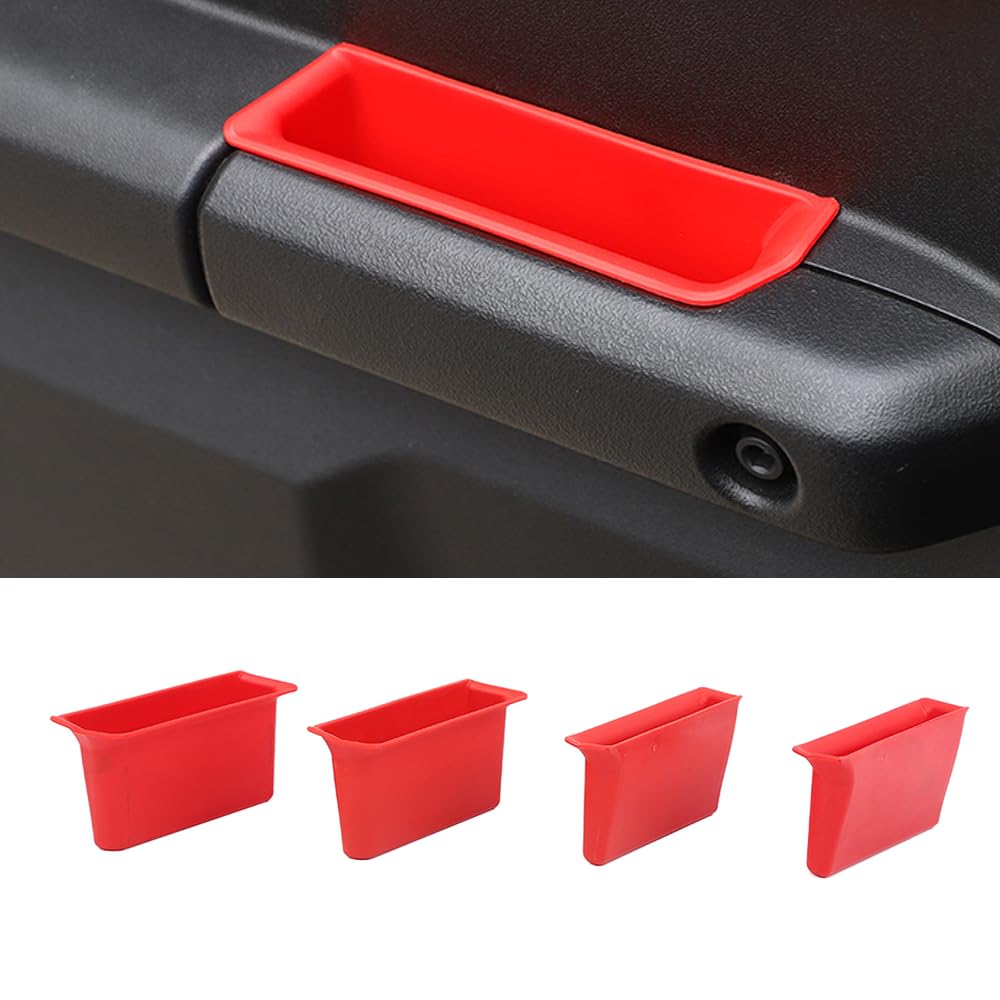 Door Organizer Storage Tray Compatible with Suzuki Jimny 2019-2024 Grab Handle Tray Armrest Storage Box Pocket Phone Container (Red, 4pcs)