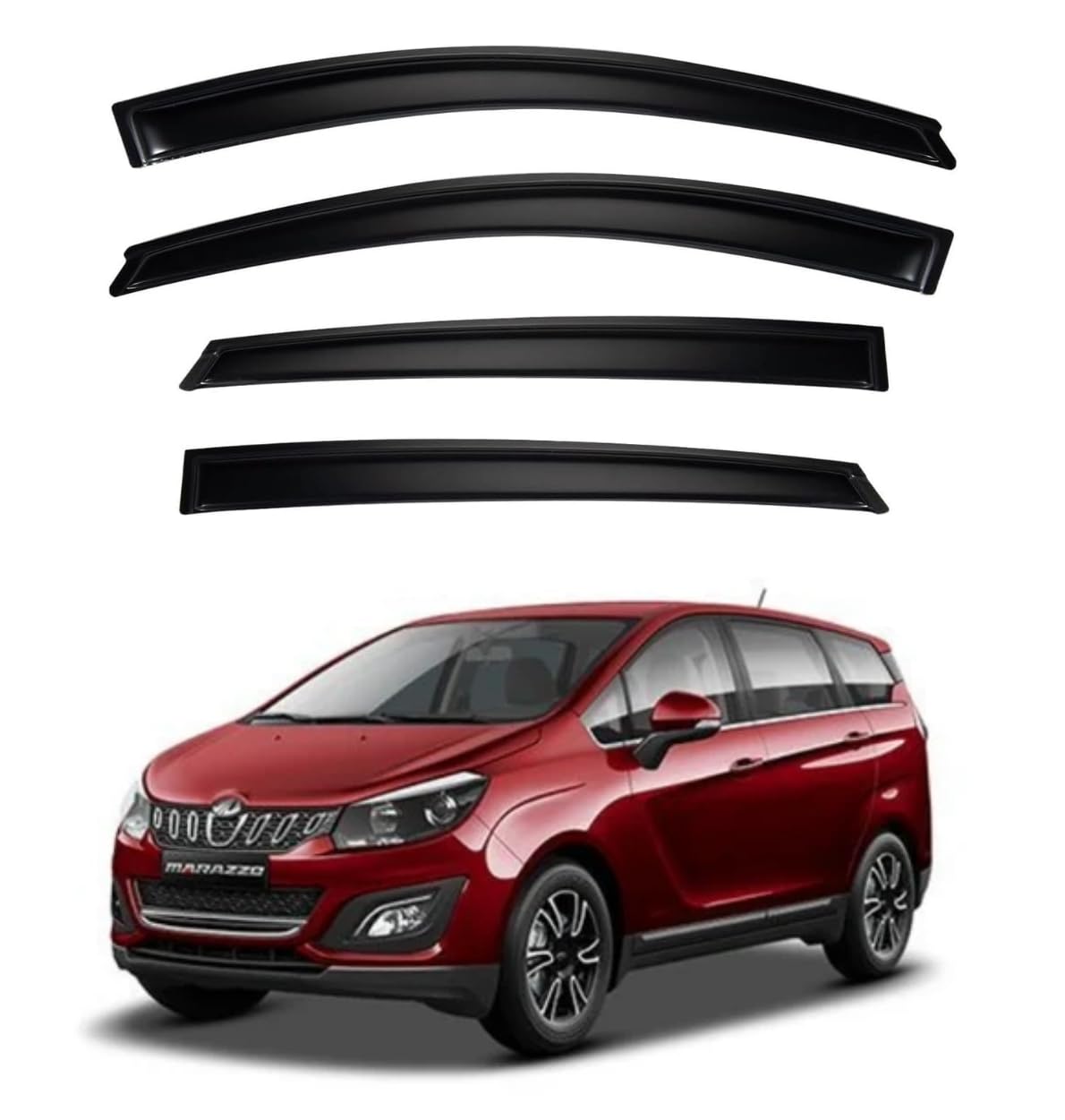 Premium Smoke Car Door Visor Front+Rear Sun/Rain Guard Outside Mount Tape-On Window Visors Compatible with Mahin-dra Marazzo (2025)