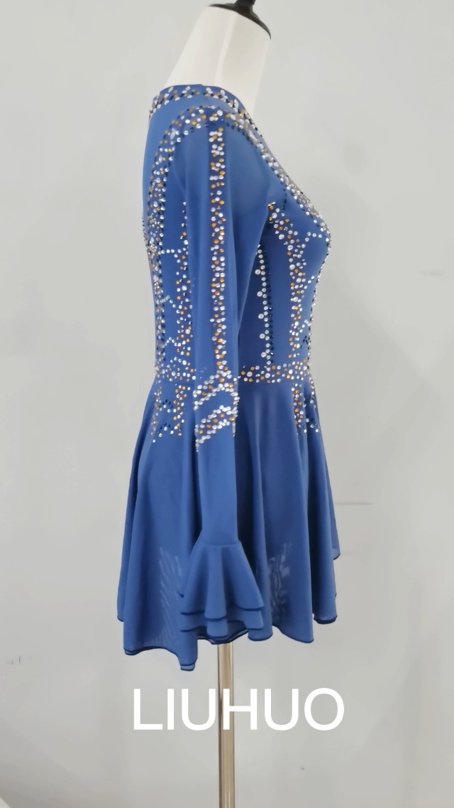 LIUHUO Vestido De Patinaje Artístico Sobre Hielo Para Niñas Y Mujeres, Elegante Color Azul, Disfraz De Niñas Para Competición, Azul