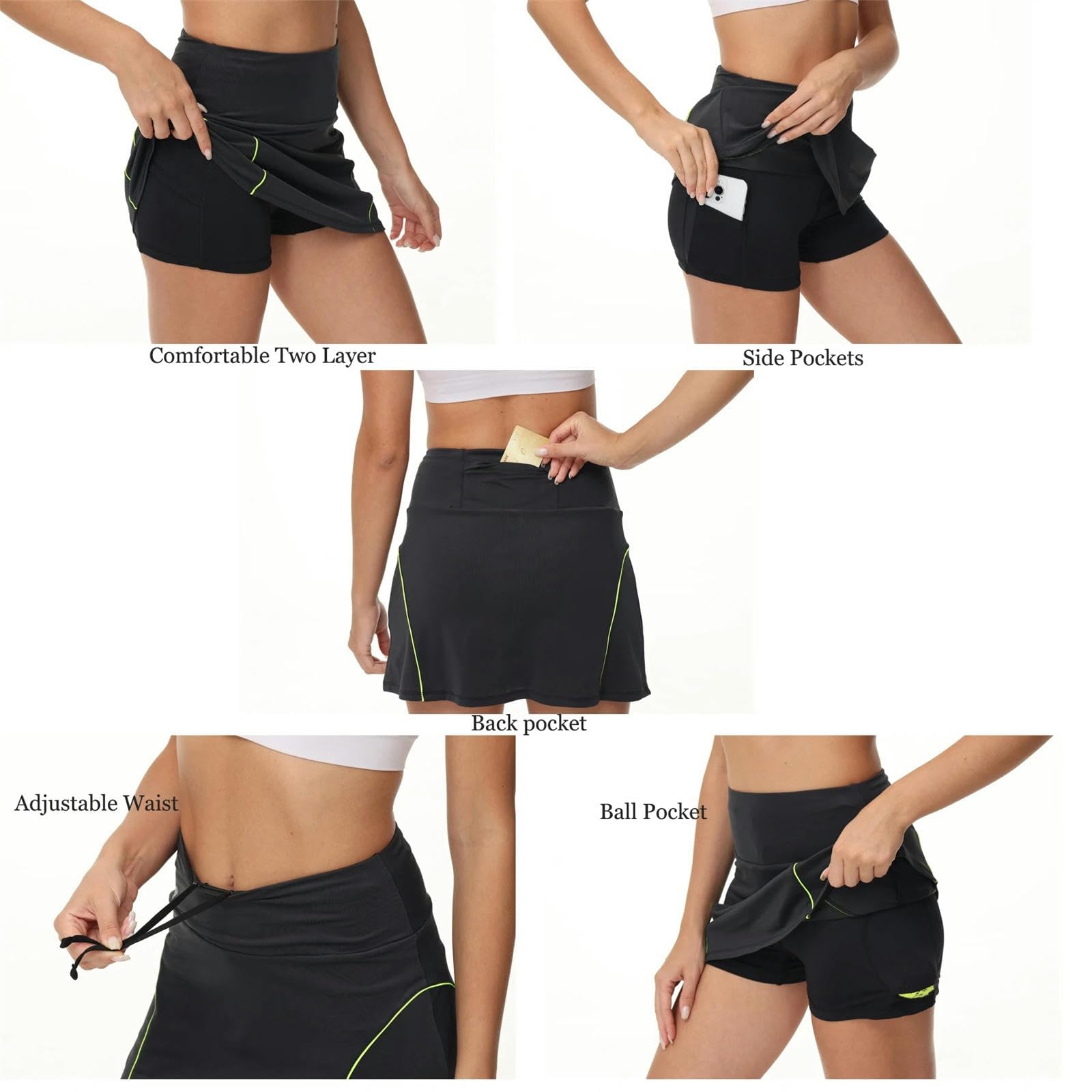Gonna Tennis Donna Gonne da Tennis delle Donne Pantaloncini Interni Vita Leggera Allenamento Sportivo Tempo Libero Skorts Atletiche con Tasche-Bianco-XXL