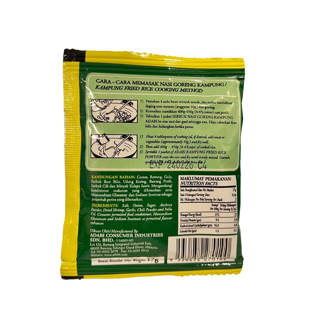 Adabi Serbuk Nasi Goreng Kampung – Lote de 5 Sobres 17g – Condimento para Arroz Frito Estilo Kampung – Mezcla Tradicional Malaya