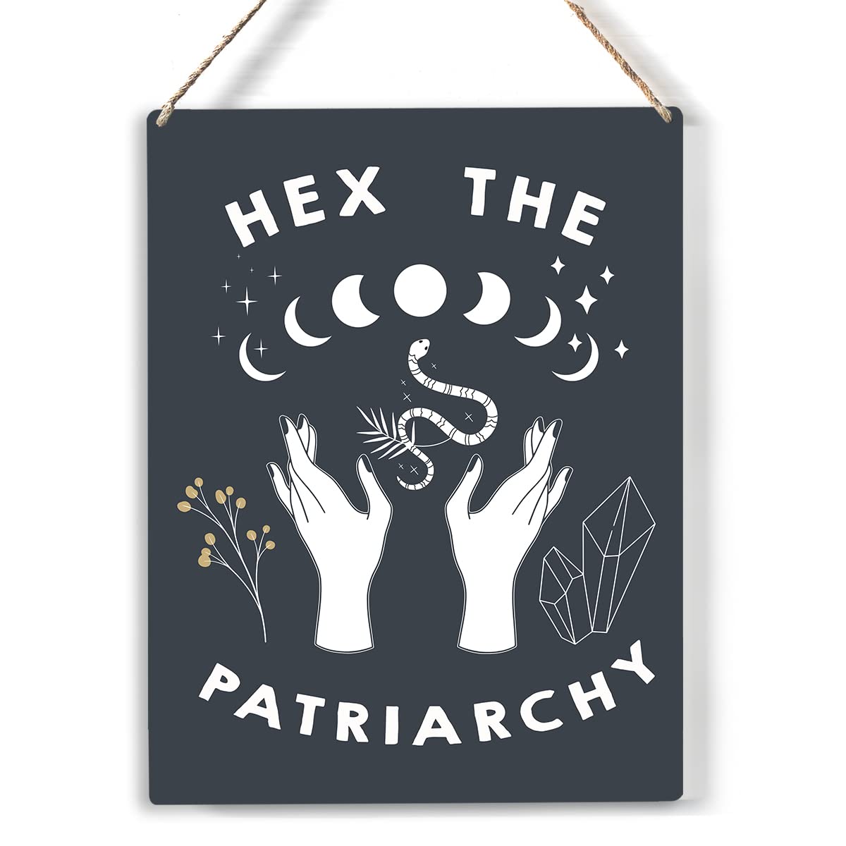 FREHVN Feminist Witch Wood Sign Moon Empowered Woman Feminist Witch Wooden Signs Rustic Hanging Plaque Wall Art "8 x 10" Sign Wall Decor for Halloween Home