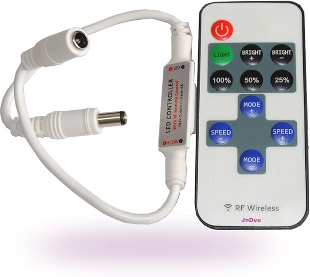 Ultra Slim Wireless Remote Dimmer Controller for Single Colour LED Strip with DC Jack, 12V-24V for All dimmable LED Strip