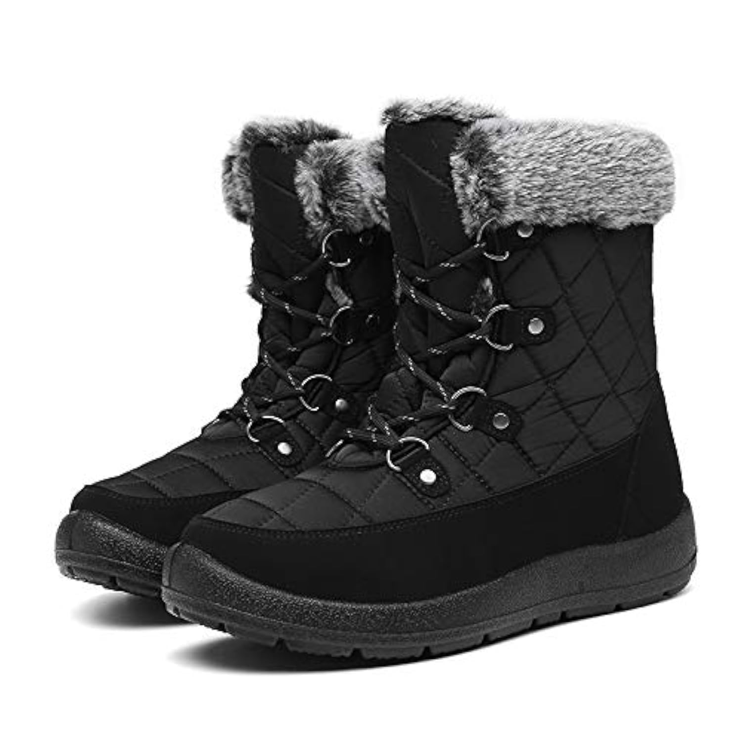 ZEENXIUYA Womens Snow Boots Comfortable Warm Fur Lined Winter Waterproof Flat Lace-Up Ankle Boots Outdoor Winter Booties