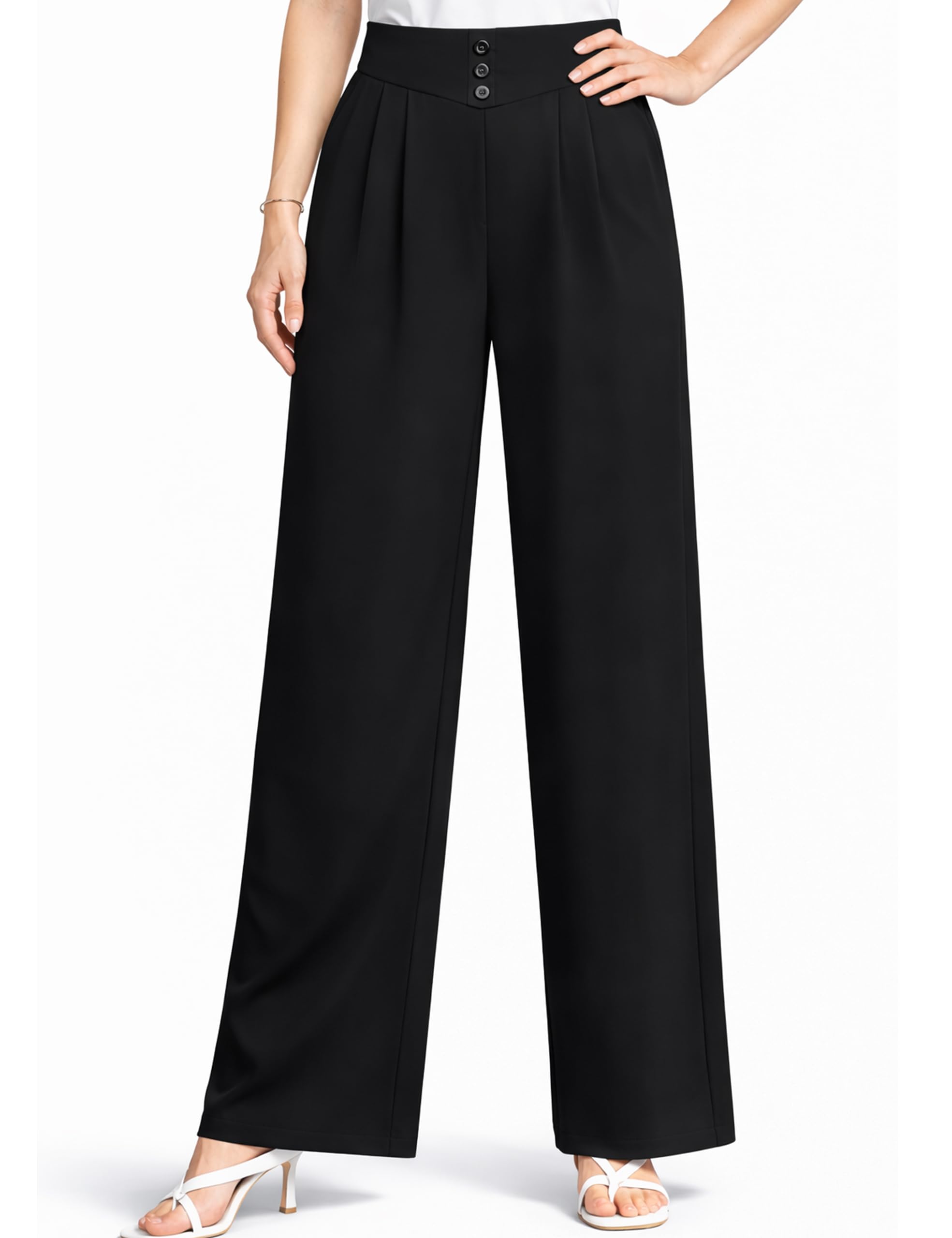 Women’s 2026 Spring Summer Soft Flowy High-Waist Pull-On Wide-Leg Stretch Drape Dress Pants for Senior Women Over 50